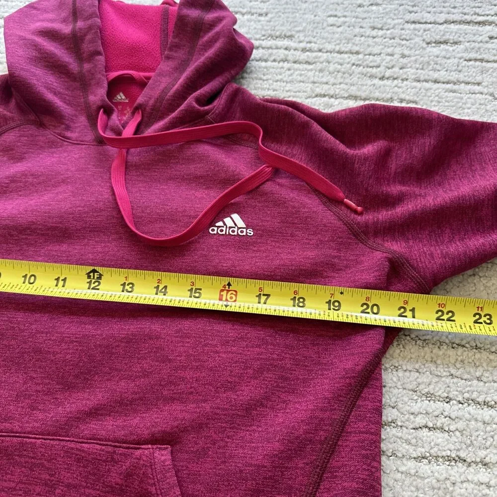 Adidas Hooded Hoodie Sweater Pink Fuchsia Youth Medium 12-14 Thumbholes Climwarm